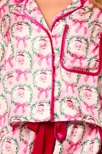 Christmas Pajama Shorts Set - Button Front and Sleeve Bows