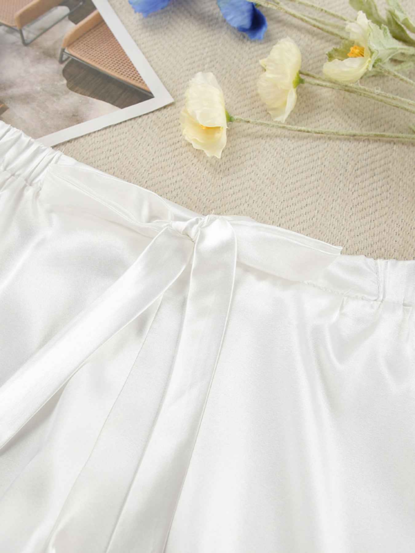 Shorts Lounge Set - Cami and Lace Trim Cardigan