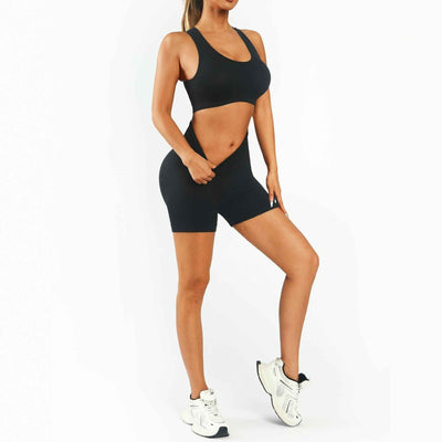 Seamless Workout Set - Padded Sports Bra High Waist Biker Shorts
