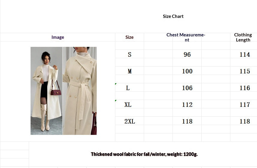 Double-Breasted Long Coat - Waist Tie & Wide Lapels