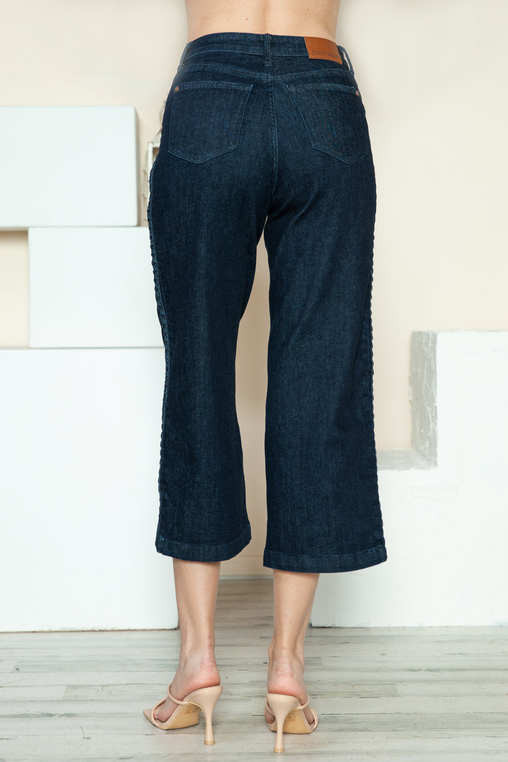Judy Blue Full Size Side Seam Braid Detail Crop Wide Leg Jeans - Fashions Envy