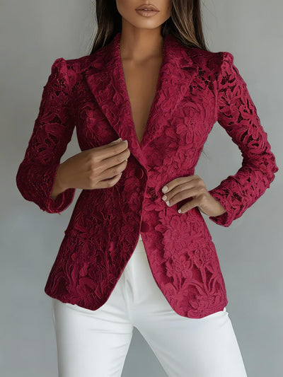 Fashionable Casual Elegant Lace V-Neck Sheer Blazer for Women