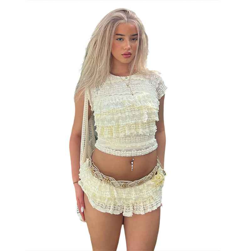 Cutout Crop Top Shorts Set - Midriff Slim Fit Two Piece