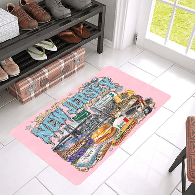 Pink She's From New Jersey Doormat - NJ Collage Welcome Mat 30x18