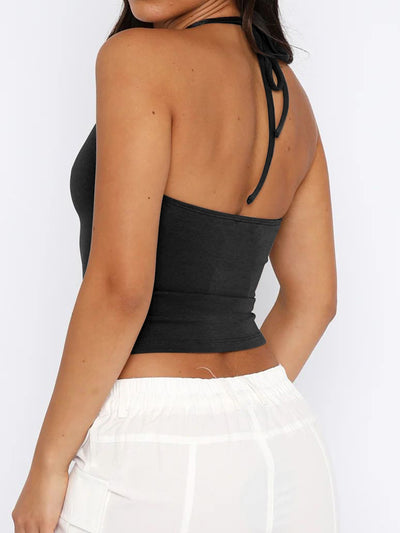 Round Neck Lace Detail Halter Neck Cami