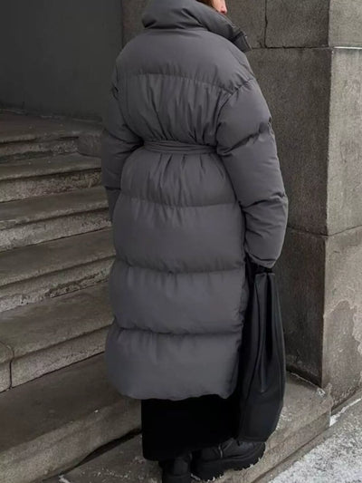Longline Winter Coat - Padded with Belt - Fashions Envy