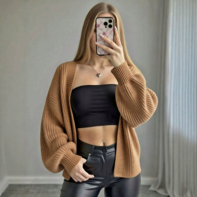 Relaxed Loose V-Neck Knit Cardigan for Women, Autumn Winter New  Outerwear Sweater Coat, Plus Size Slimming Top