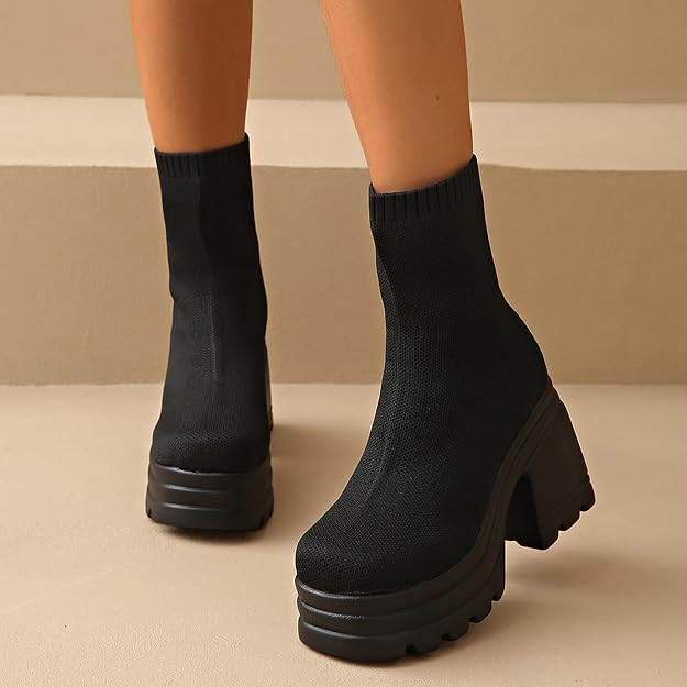 Black High Heel Boots - Faux Leather or Suede