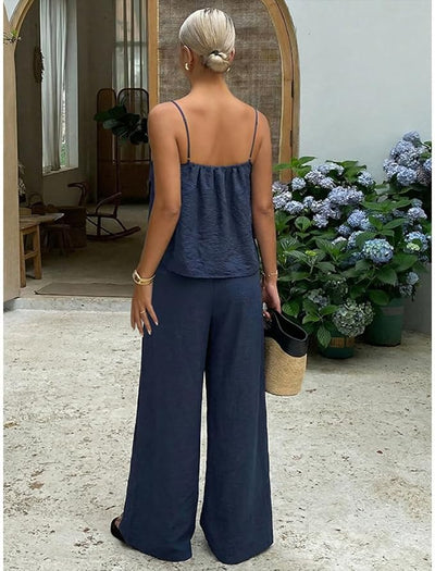 Lace Trim Cami and Wide-Leg Pants Outfit Set