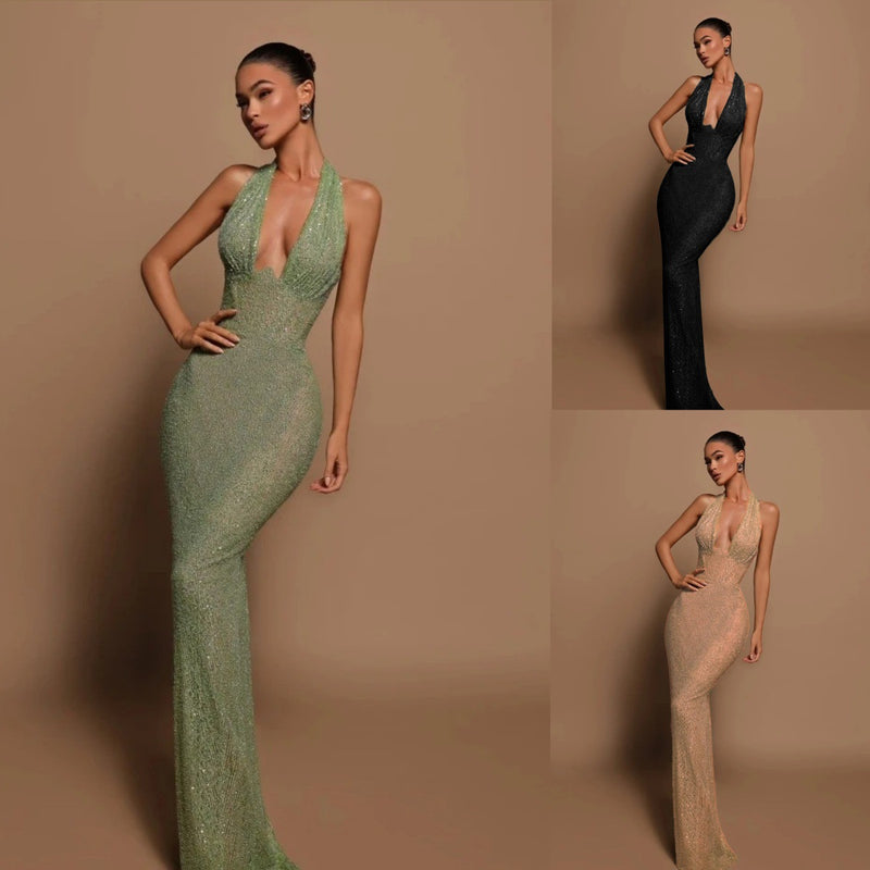 Sequined V-Neck Prom Dress - Sparkle Bodycon Gown
