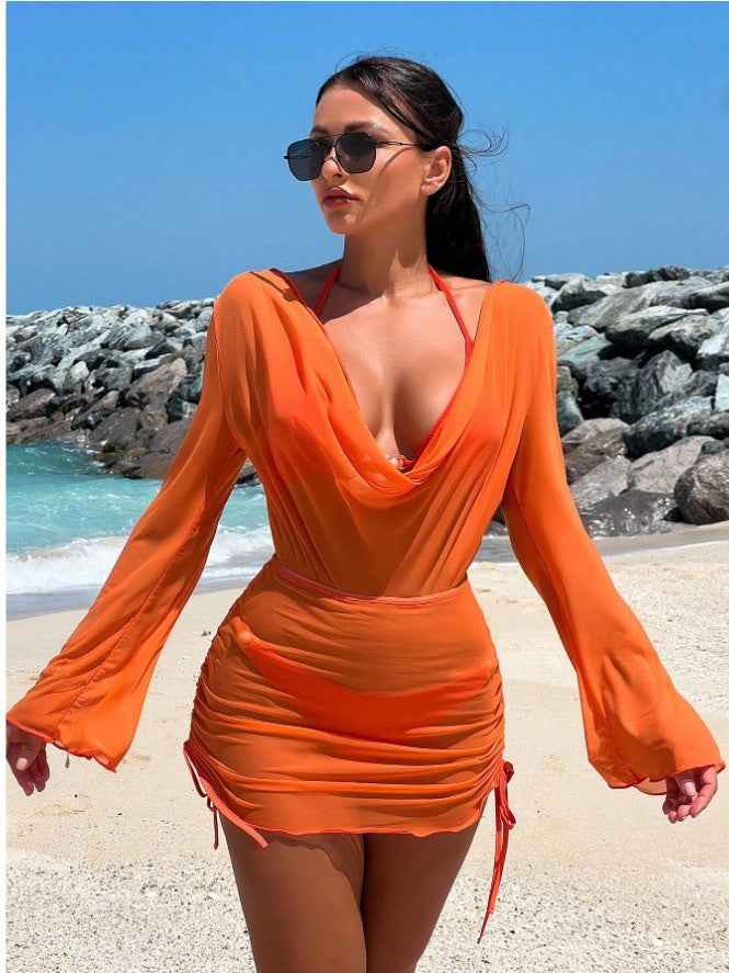 Three-piece Bikini Set - Sexy Lace Cover-up