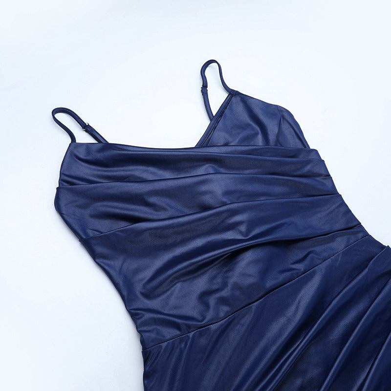 V-Neck Cinched Waist Maxi Dress - Sleeveless Hip Sculpting
