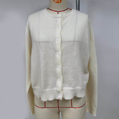 Women's Solid Color Button-Up Cardigan - Ribbed Detail Long Sleeve Knit Open Front Sweater Lightweight Spring&Fall Top - Fashions Envy