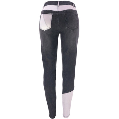 Autumn new blue and black two-color splicing trendy cotton washed denim high waisted plus size women's clothing