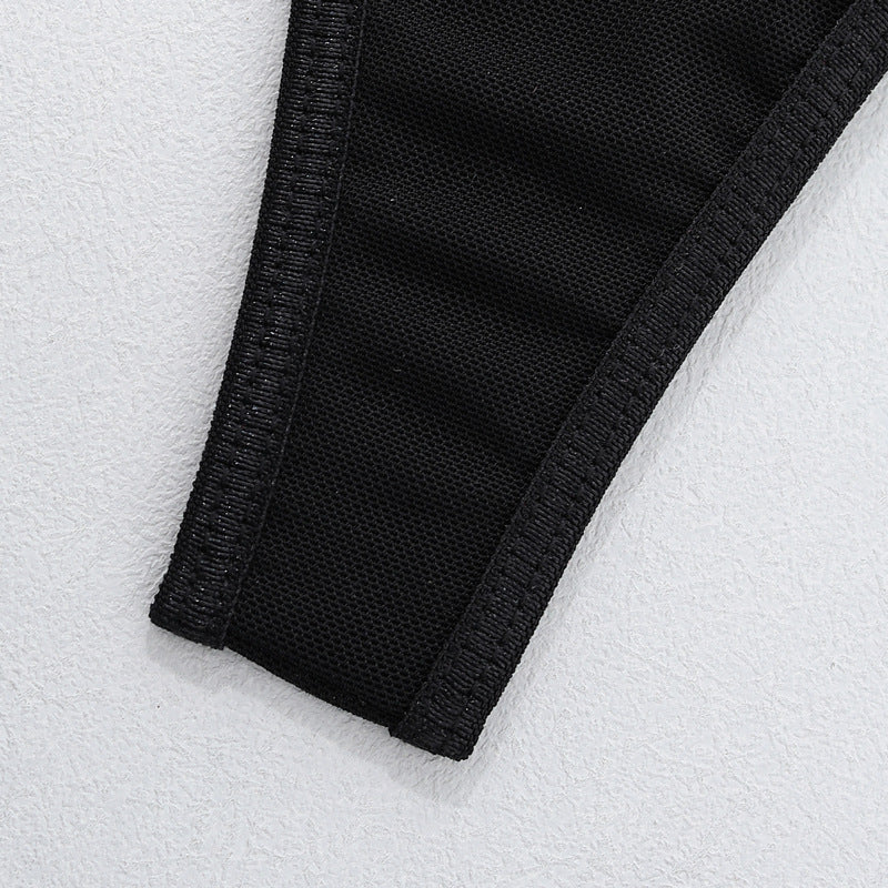 Black mesh garter belt leg strap with stitched edge and elastic support