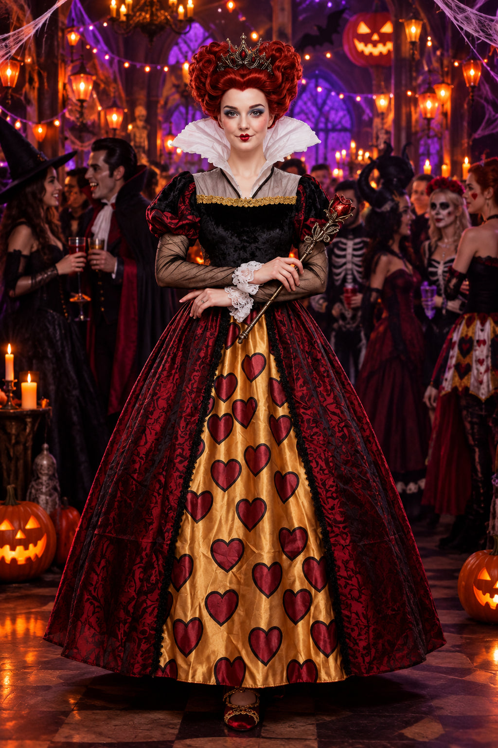 Alice in Wonderland Red Queen Cosplay Costume, Halloween Stage Performance Dress