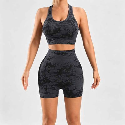 Tie-Dye Seamless Workout Set - Sports Bra High Waist Biker Shorts
