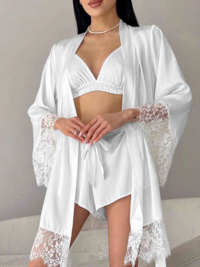 Shorts Lounge Set - Cami and Lace Trim Cardigan