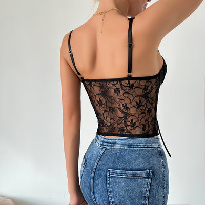 Lace Strapless Crop Top - Steel Ring Boned Belted Slim Fit