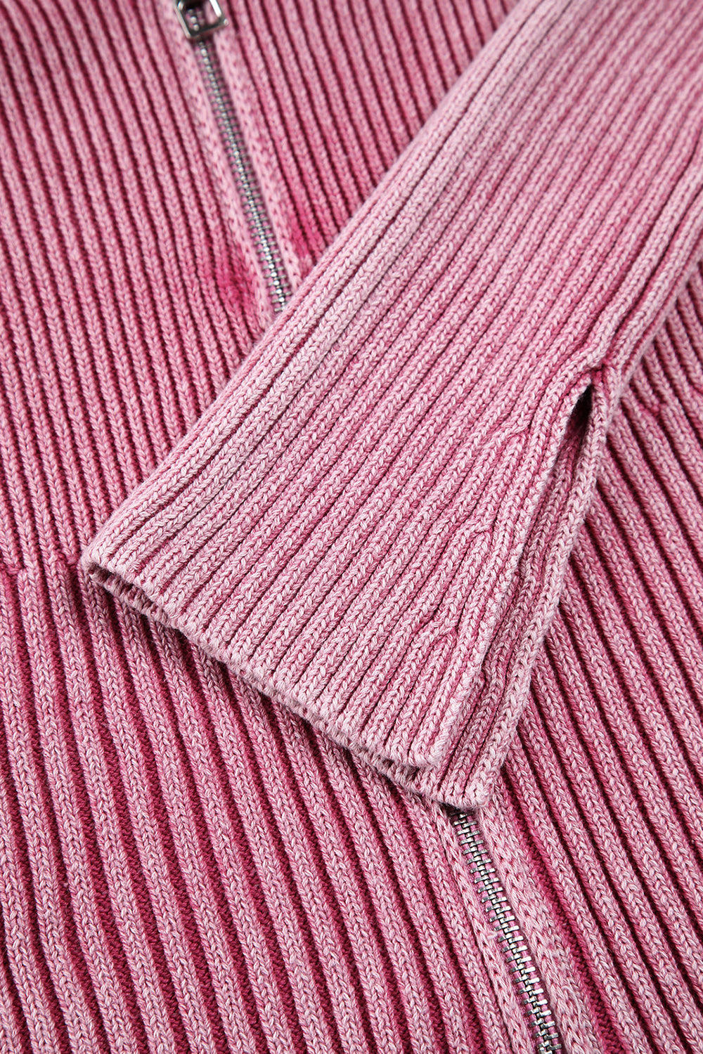 Double Take Ribbed Off-Shoulder Zip Up Long Sleeve Cardigan - Fashions Envy