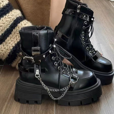 Martin Boots - Black Thick Sole Mid-Calf Platform