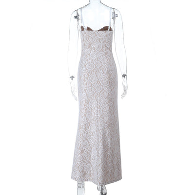 Sweetheart Lace Spaghetti Strap Long Silhouette Maxi Dress