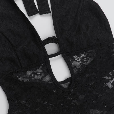 Lace Bodysuit - Hollow Strap Neck Style