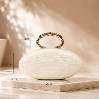 Crocodile Pattern Evening Bag - Oval Handle & Chain Strap
