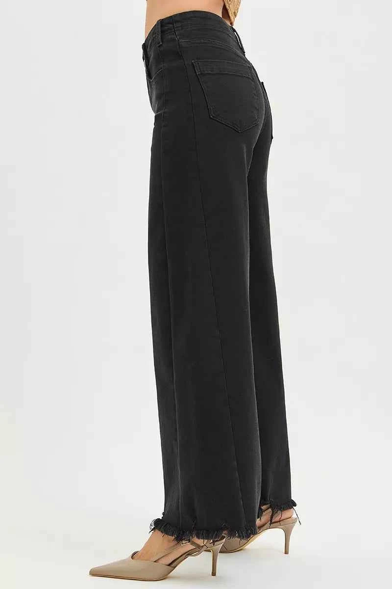 RISEN High Rise Palazzo Jeans - Tummy Control Frayed Hem