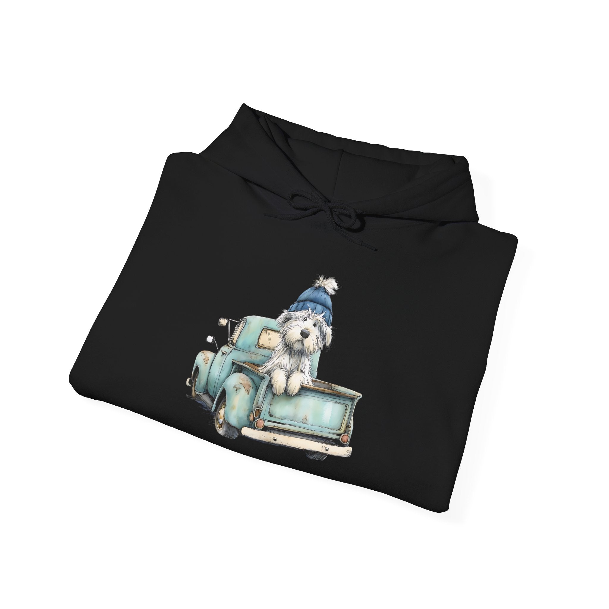 Vintage Truck Pup Hoodie - Cozy Winter Dog Lover Sweatshirt