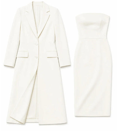 White Blazer Dress Set - Long Jacket And Tube Dress