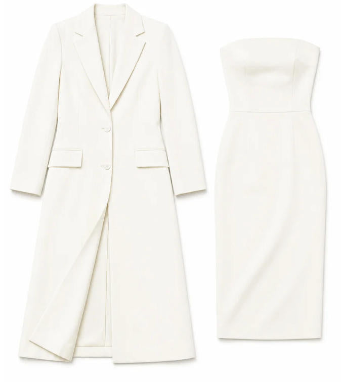 White Blazer Dress Set - Long Jacket And Tube Dress