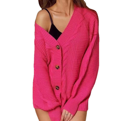 Chic Lantern Sleeve Knit Cardigan for WomenLoose Fit, V-Neck, Sexy Sweater Coat