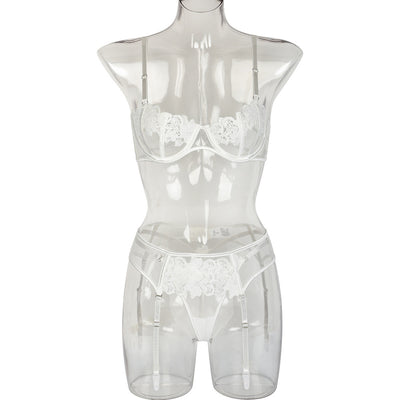 Lace Lingerie Set - Three Piece Hollow Lace Bra Set