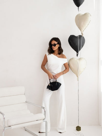 Sexy One-Shoulder Jumpsuit - Elegant Side Zipper - Fashions Envy
