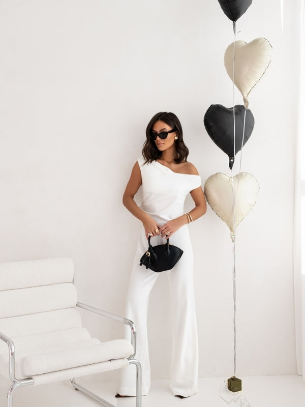 Sexy One-Shoulder Jumpsuit - Elegant Side Zipper - Fashions Envy