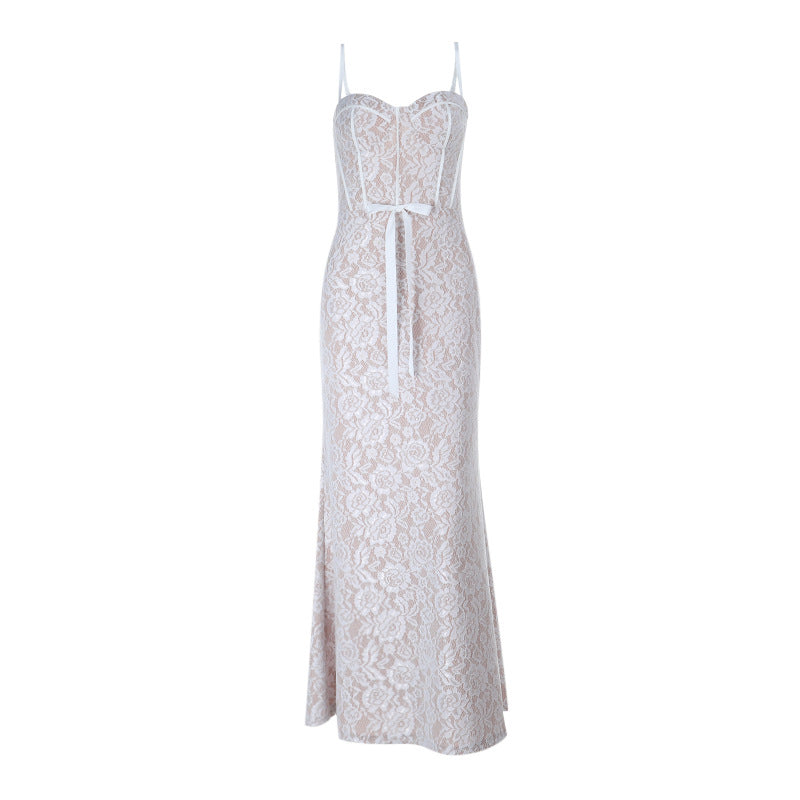 Sweetheart Lace Spaghetti Strap Long Silhouette Maxi Dress