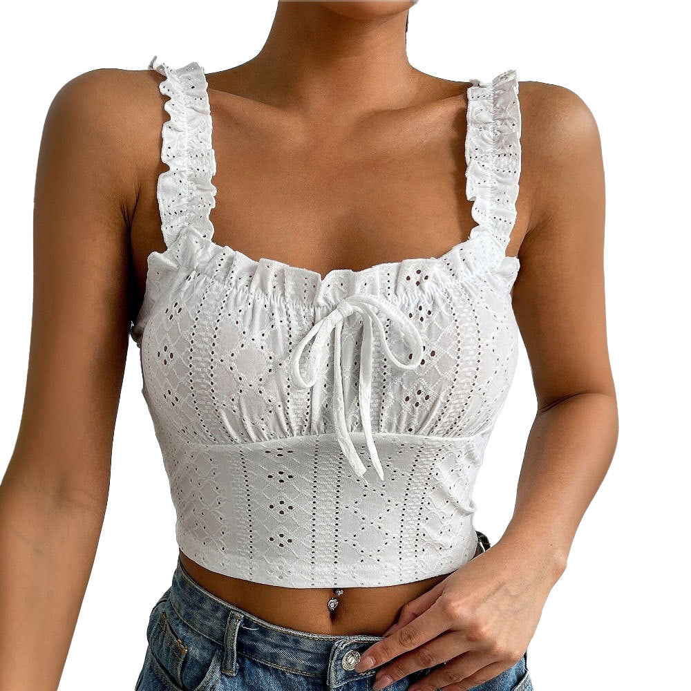 White Tied Summer Cami Top - Ruffle Edge Halter