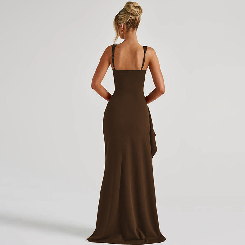 Backless Evening Dress - Strap High Slit Gown - Fashions Envy