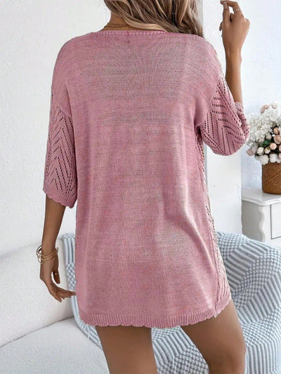 Women's Lightweight Open Front Knit Cardigan - Chevron Pointelle
