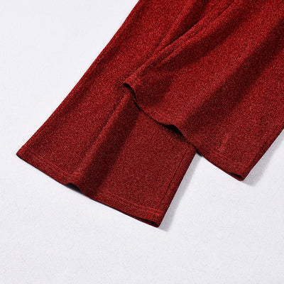 Red Halter Tie Backless Jumpsuit - Deep V Keyhole Wide Leg Flare