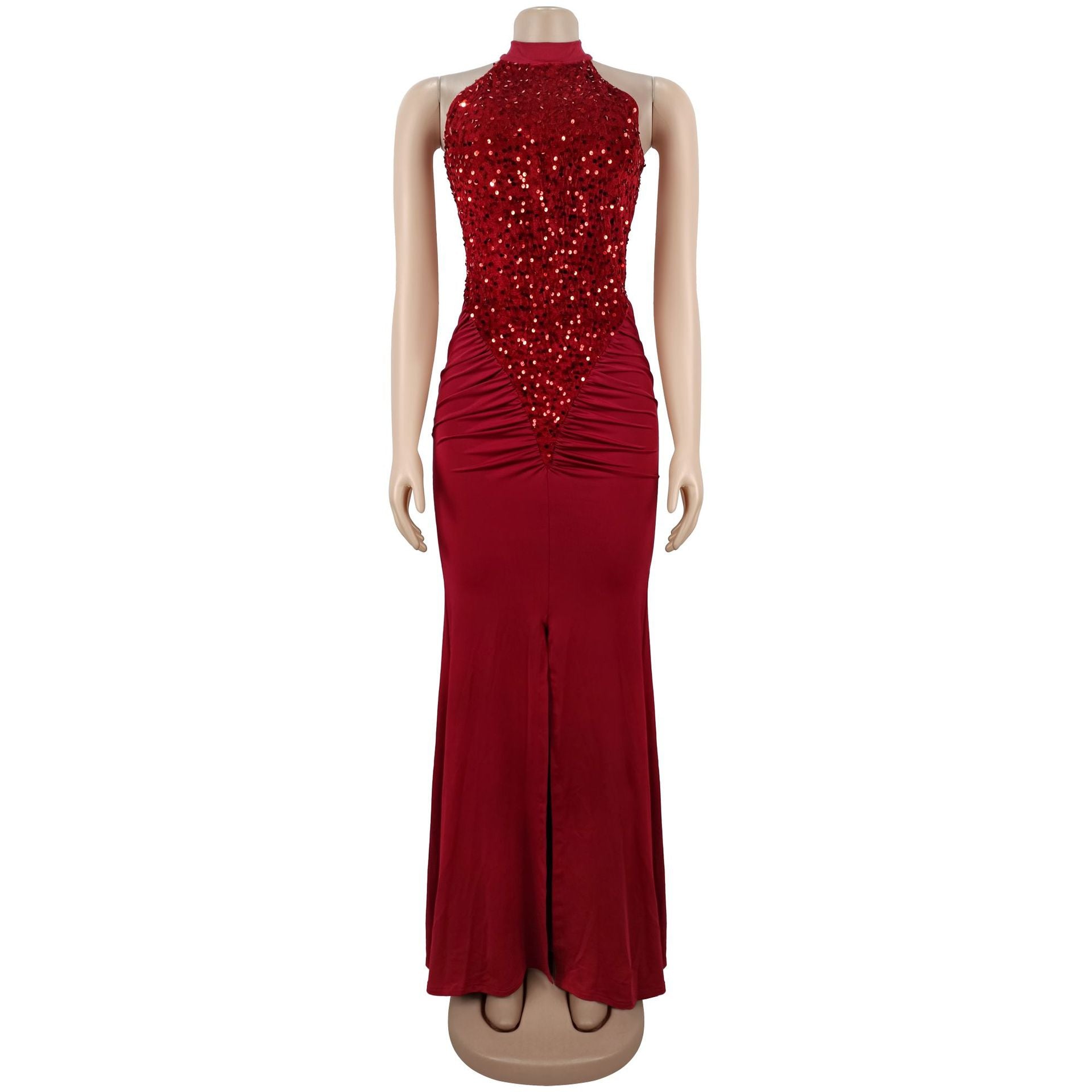 Sequin Velvet Split Maxi Dress - Bodycon Prom Gown