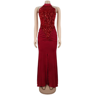 Sequin Velvet Split Maxi Dress - Bodycon Prom Gown