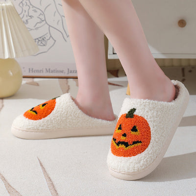 Pumpkin Slippers - Halloween Cartoon Plush House Shoes