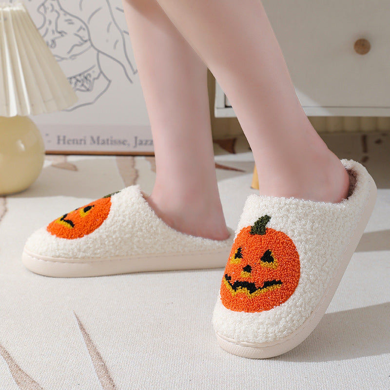 Pumpkin Slippers - Halloween Cartoon Plush House Shoes