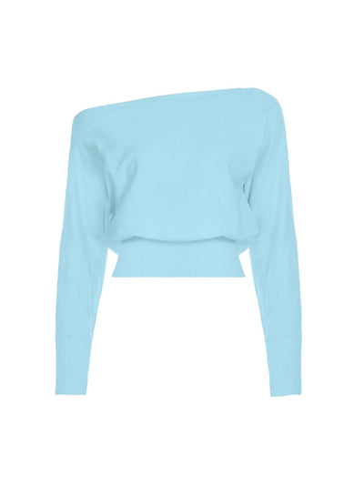 Off Shoulder Knit Sweater - Slouchy Sleeves and Ribbed Hem