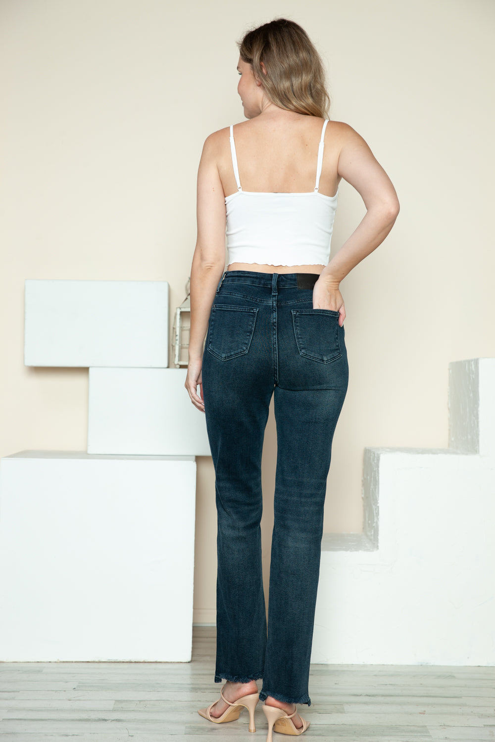 Judy Blue Full Size Button Fly Hem Destroy Straight Jeans - Fashions Envy