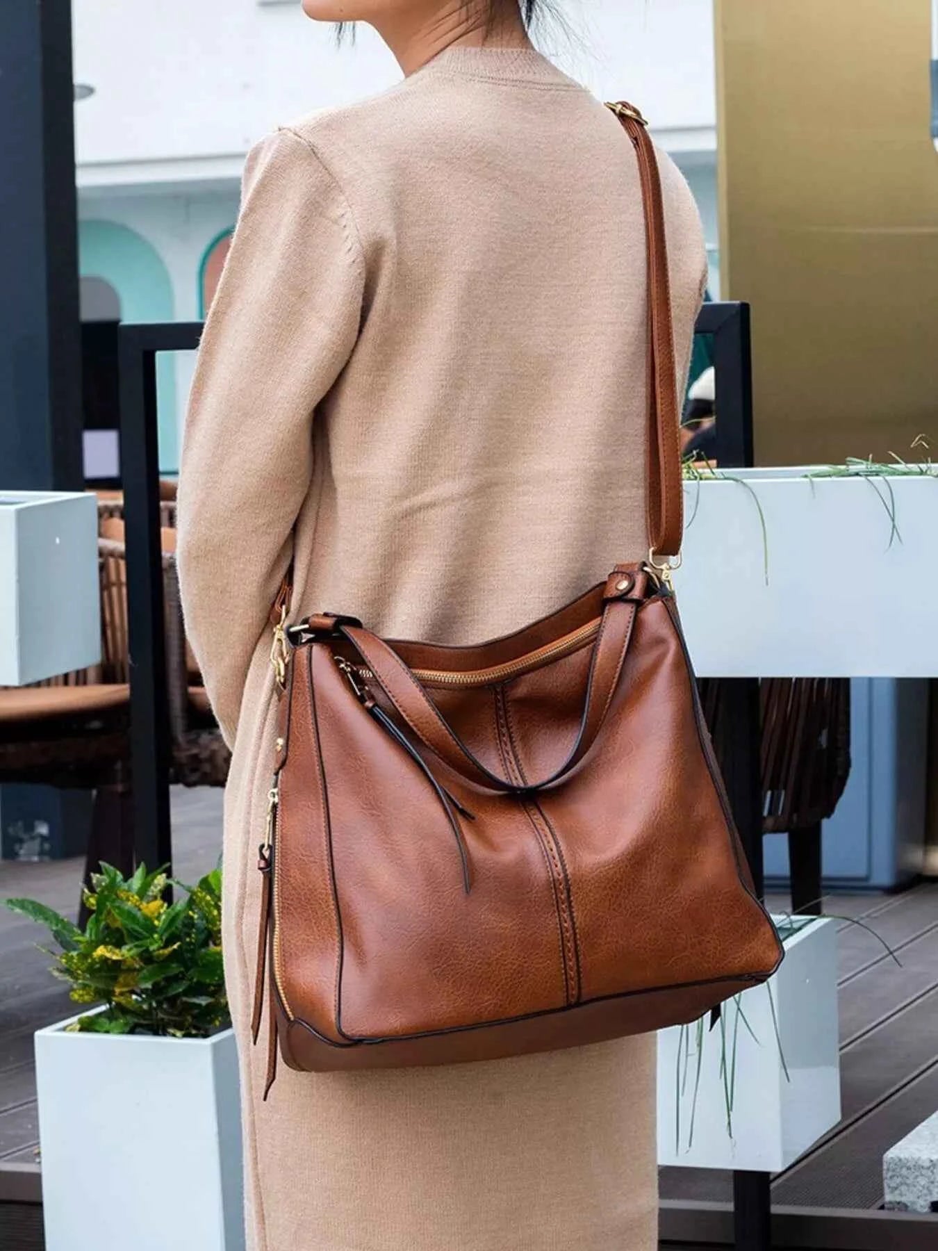 Leather Tote Bag - Medium Classic Handbag - Fashions Envy