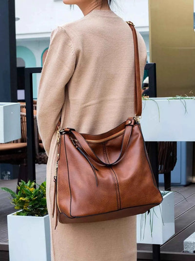 Leather Tote Bag - Medium Classic Handbag - Fashions Envy