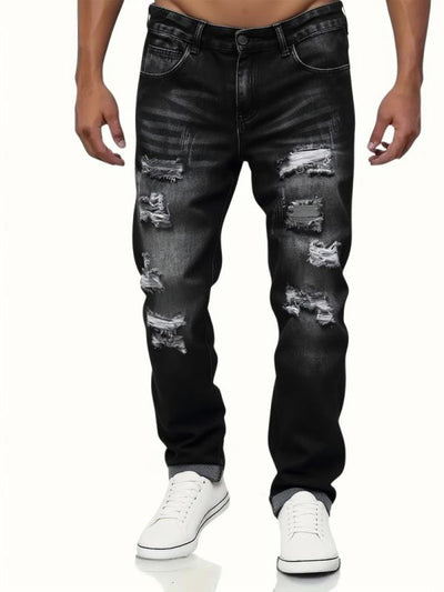 Shanxi Destroyed Vintage Black Denim Pants – Stretchy Ripped Streetwear